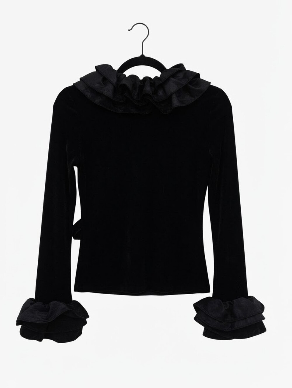 Cottonade Paris Black Cascading Ruffle Long Sleeve Top Size 2 - Picture 7 of 9